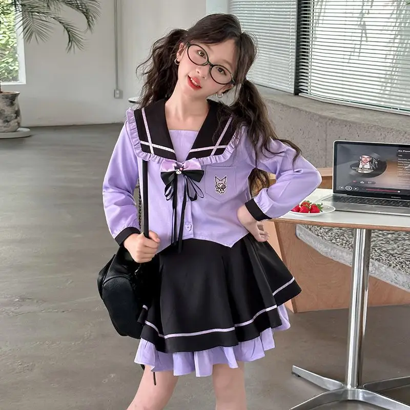 

Милая рубашка Kuromi 2 шт. плиссированная юбка MINISO аниме Студенческая Униформа JK академическая атмосфера детский Кукольный воротник модный костюм