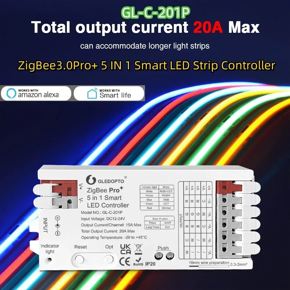 GL-C-201P inteligentnego kontroler taśmy ledowej ZigBee3.0Pro Max 20A 5 w 1 12-24V pojedynczy kolor/CCT/RGB/RGBW/RGBCCT sterowanie głosowe aplikacji