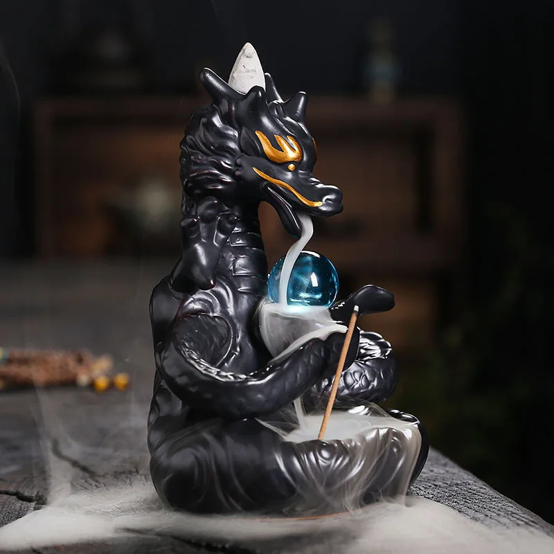 Quemador de incienso de flujo inverso de dragón de cerámica, difusor de aroma Oriental, decoración del hogar, sala de meditación, estudio de Yoga, arte de pared, acento