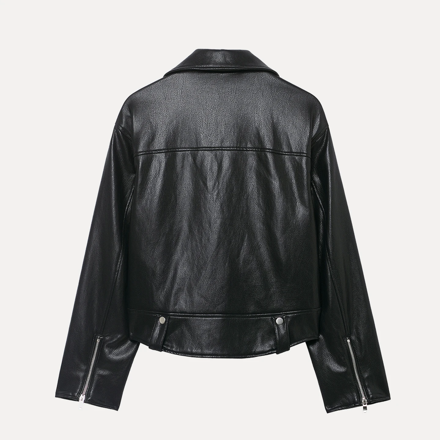 2025 가을 신상 여성 바이커 재킷 스트릿 스타일 코팅 비대칭 지퍼 노치 라펠 버튼 프론트 숏 기장 코트