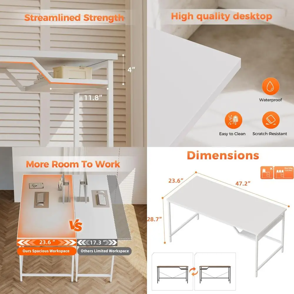 

Compact 48x24 Gaming Desk: Modern Minimalist Home Office Desk for Small Spaces & Study