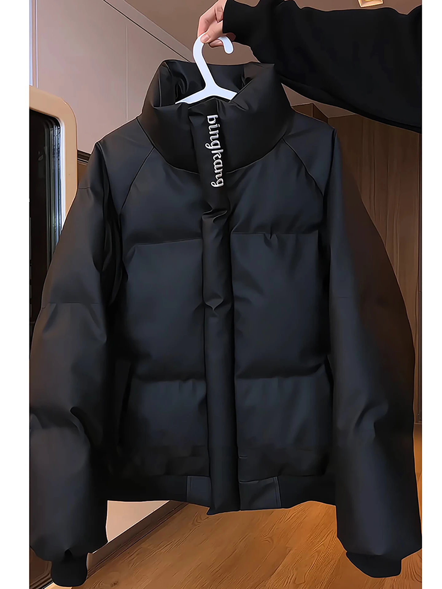 

Men's ort Embroidered PU Leather down Jaet Winter Thiened Stand Collar American Sle Workwear Outerwear Couple Tee-P...