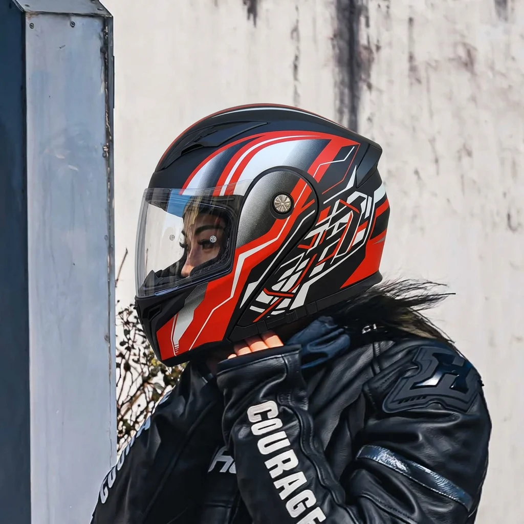 DOT Certified Adults Flip-Up Motorcycle Helmet With Dual Inner Visor, Geometric Pattern Full Face Helmet For Motorbike Racing