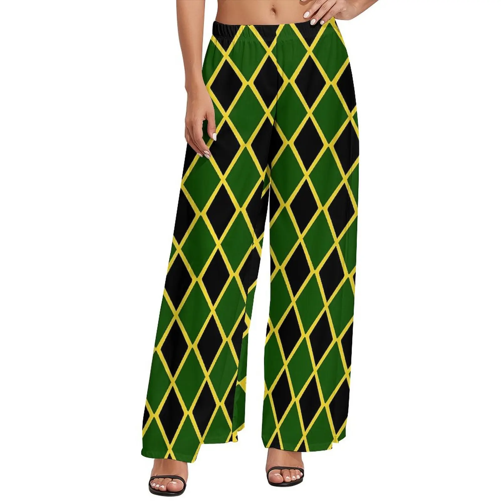 Jamaican Flag Straight Pants Green And Yellow Office Wide Pants Female Big Size Streetwear Custom Trousers