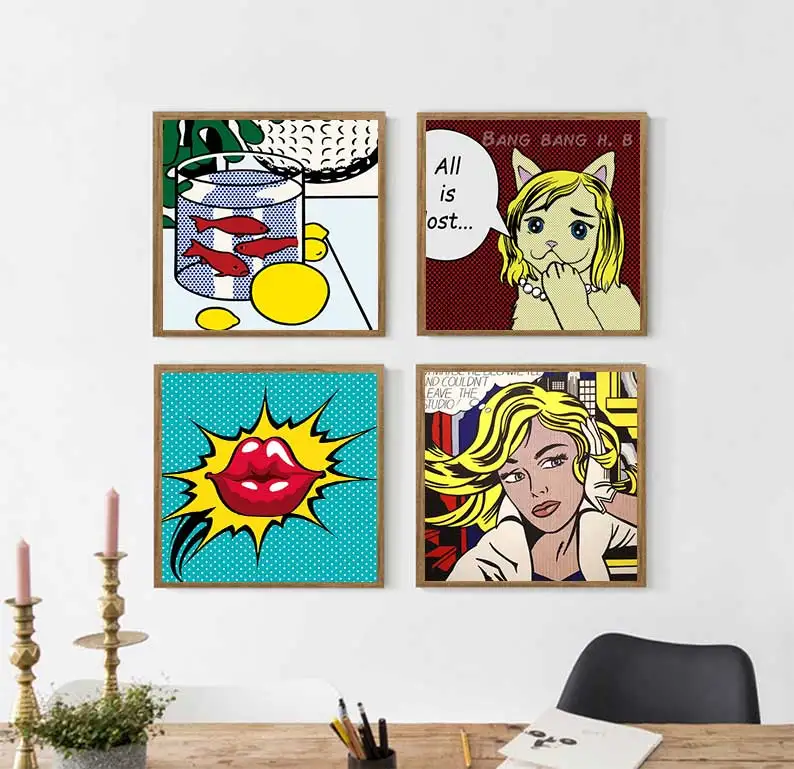Roy Lichtenstein Pop Abstract Art Canvas Painting Posters Prints Art for Living Room Square Wall Art Pictures Home Decor Cuadros