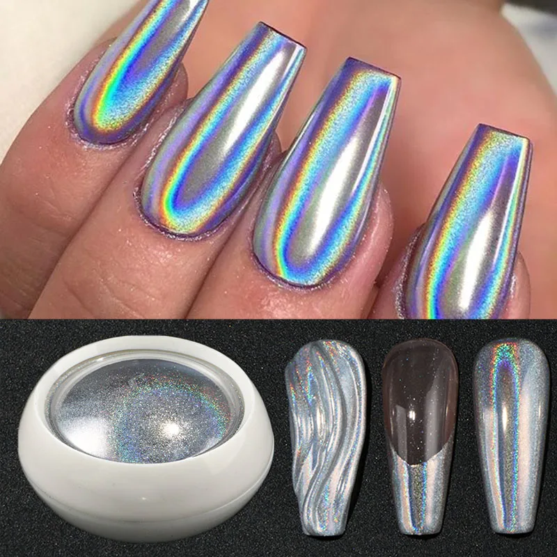 المجسم قوس قزح الكروم مسمار مسحوق الليزر مرآة معدنية مسمار الفن بريق الصباغ رقائق لامعة فرك الغبار الزينة