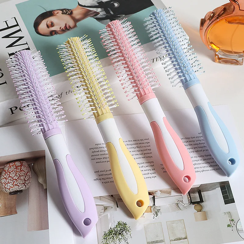 Macaron Color Round Curling Hair Brush Anti‑Static Roller Comb Two‑tone Handle Salon Hair Styling Tool for Blow Drying Hair