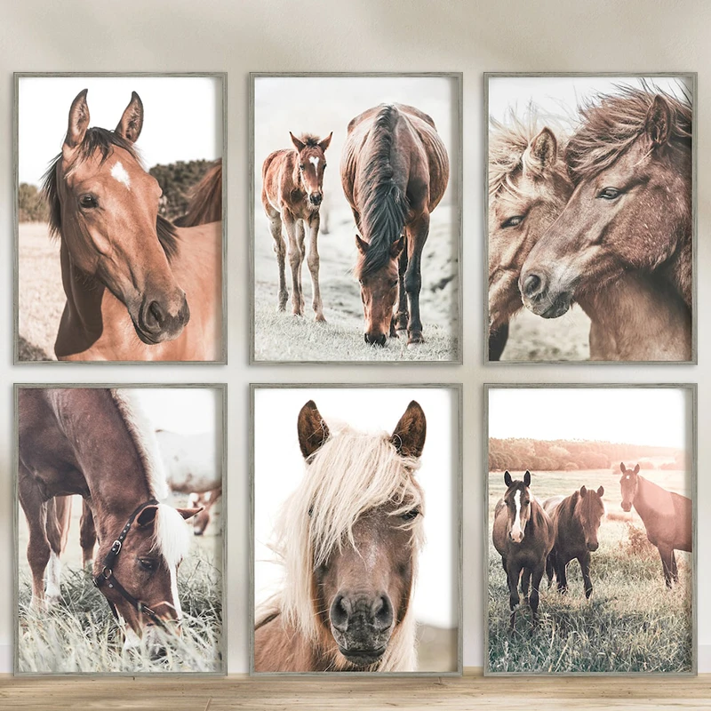 Horse Poster Print Modern Horses In The Field Wall Art HD Picture Canvas Painting Living Room Mural Home Decoration Gift Cuadros