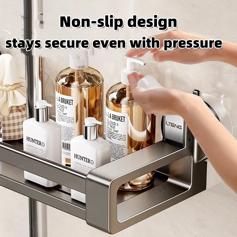 Metal Suction Cup Shower Caddy Shower Storage Holder Rack Organizer Bathroom Shower Shelf Shampoo Tray Stand No Drilling