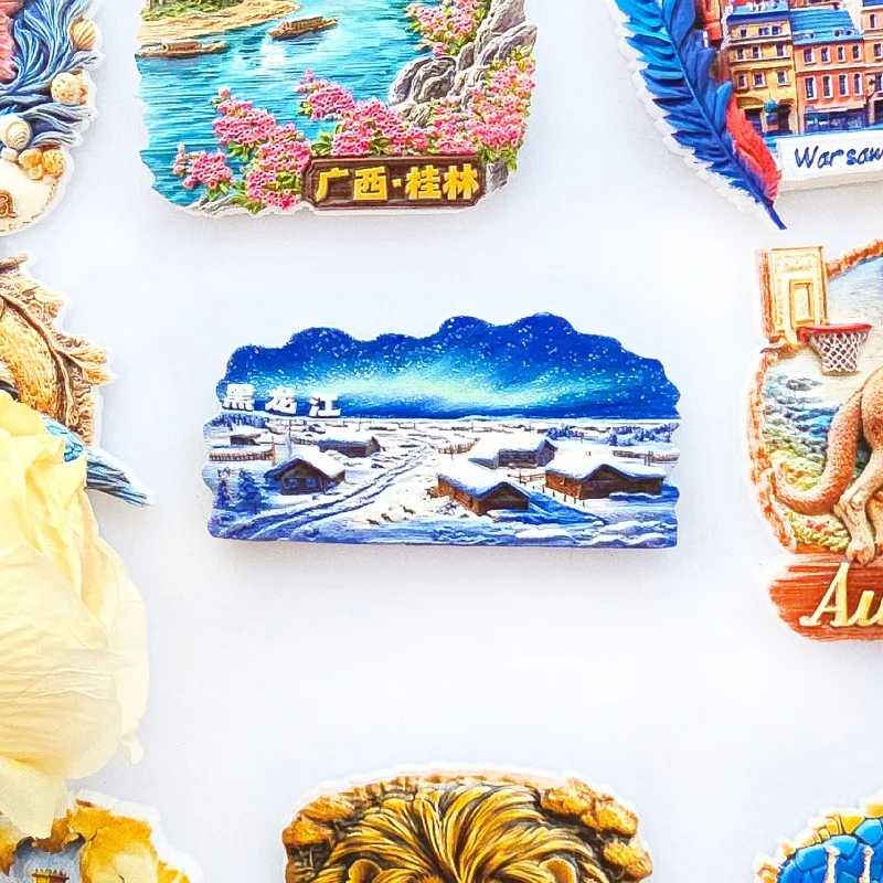 Heilongjiang Snow Village Fridge Magnet - 3D Winter Wonderland Souvenir Frozen Landscape Decor Unique North China Gift