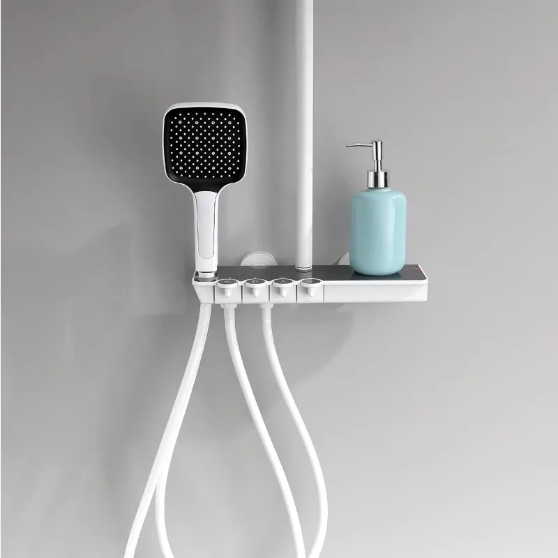 Aideal salle de bain blanc 4 fonctions ensemble de douche thermostatique étagère de produit clavier de Piano robinet de douche
