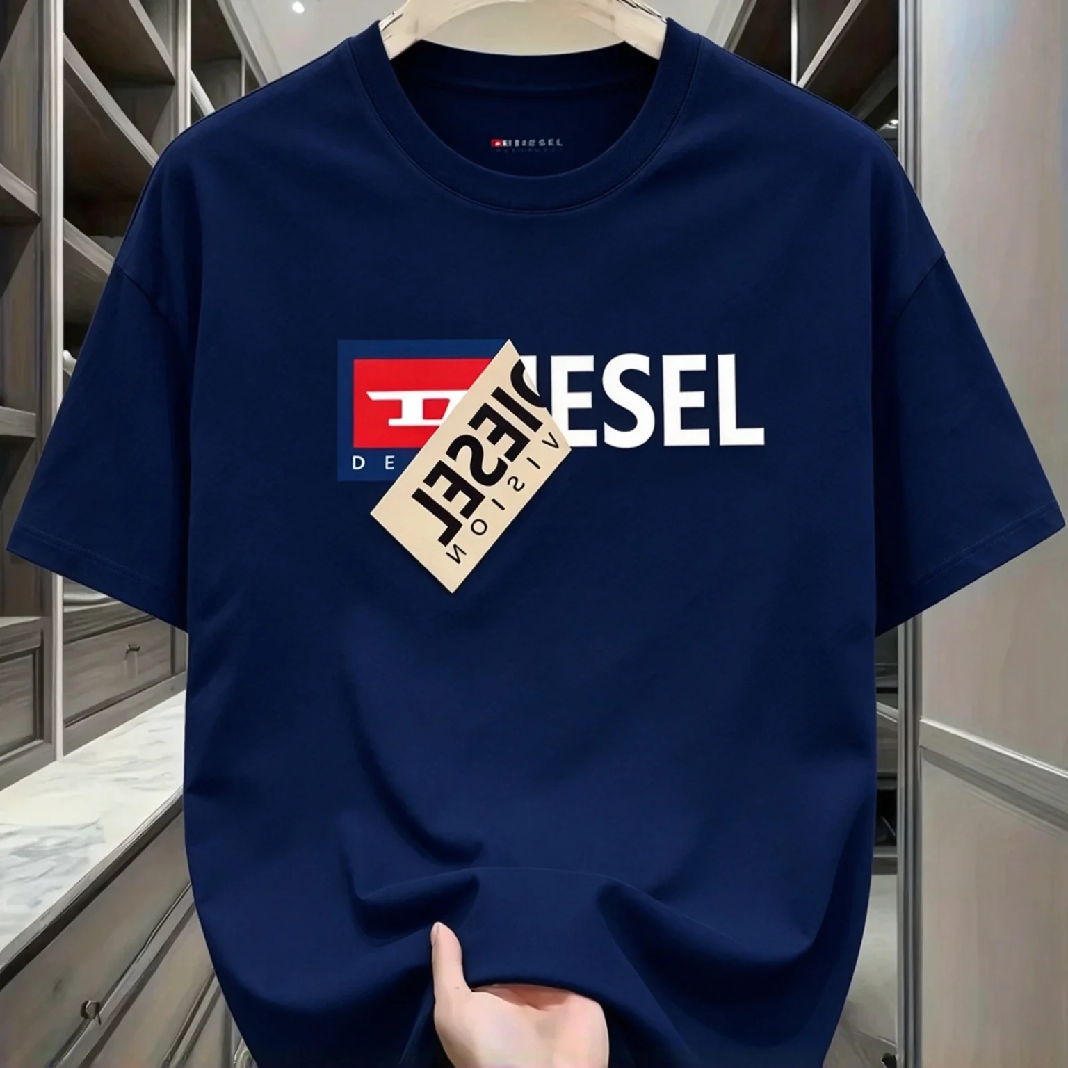 New 2026Diagonal Tag Sticker Block Text Graphic Short Sleeve T Shirt, Unisex Oversized Tee, Kids Adults Front Print Casual Tops