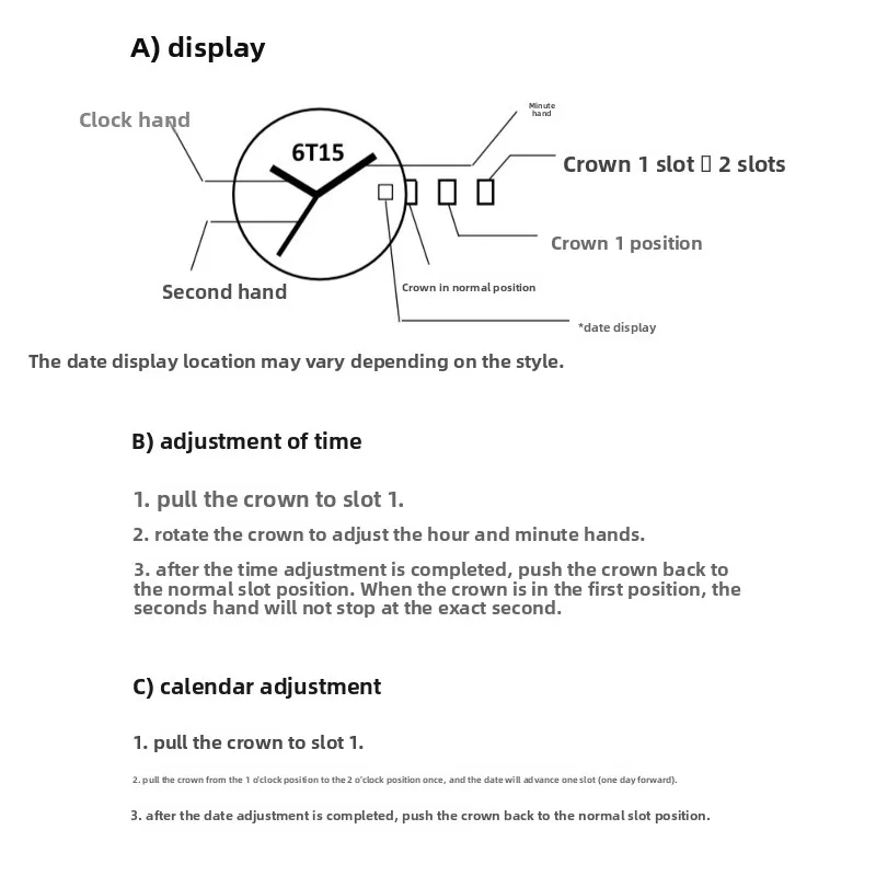 6T15 무브먼트용 시계 무브먼트 액세서리, 3핀 싱글 캘린더, 화이트 머신, 여성용 메이요다