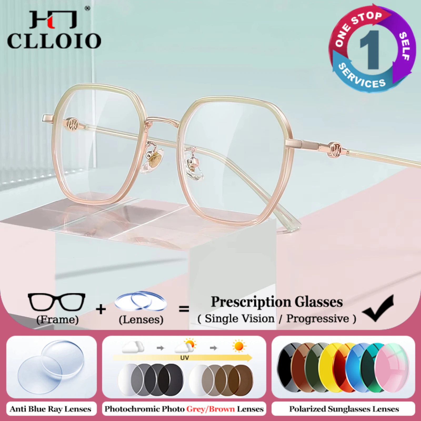 

CLLOIO Fashion Gradient Progressive Prescription Glasses Women Optical Anti Blue Light/Photochromic/Myopia Protection Eyeglasses