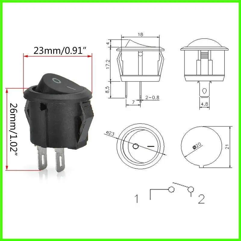 10pcs Rocker Switch Переключатель 12 В светодиодный светодиодный автомобиль автомобиль Auto Boat круглый/выключен SPST