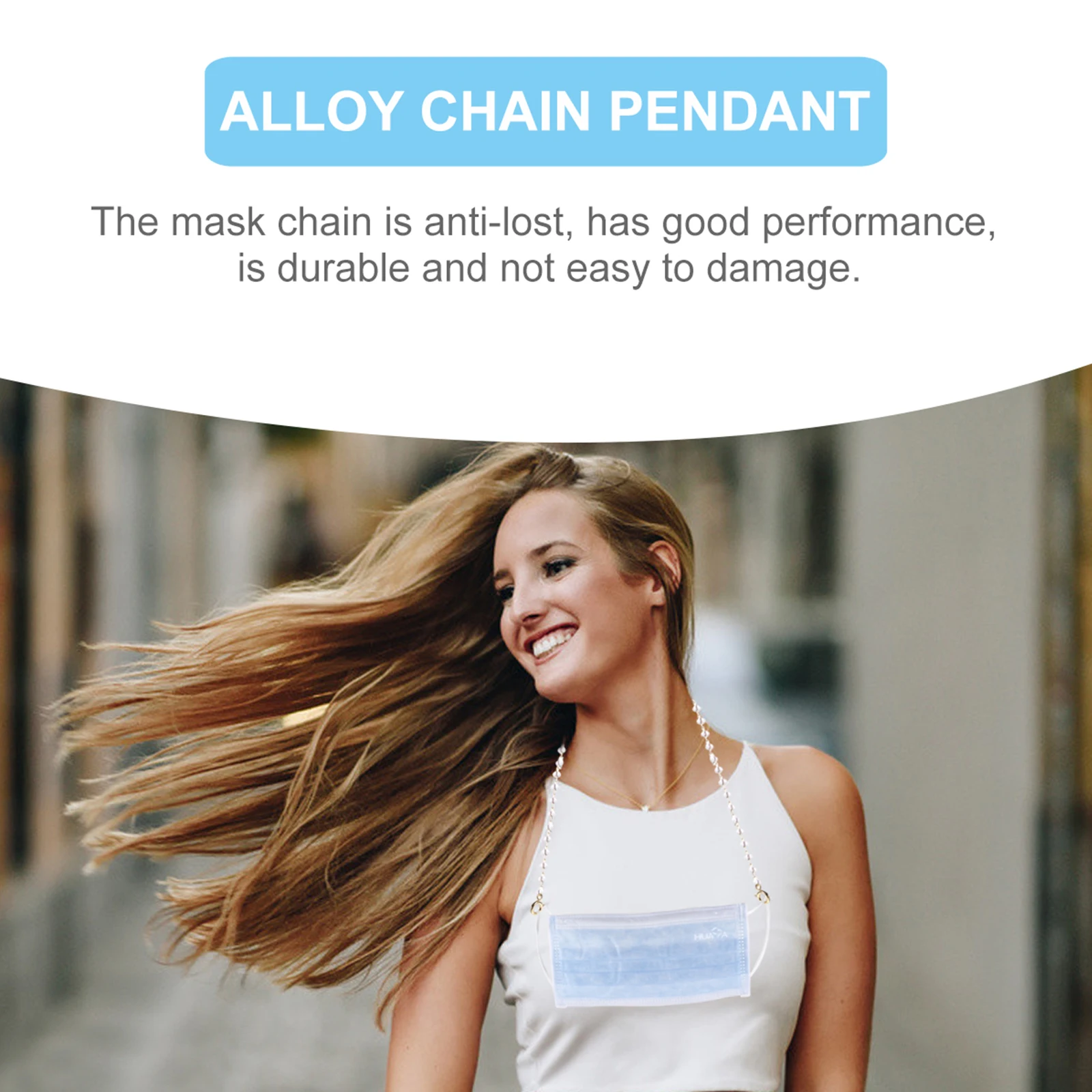 

Beaded Necklace Face Mask Lanyard Strap Anti-Lost Sunglasses Hanging Chain Durable Alloy Glasses Cord For Running Skiing