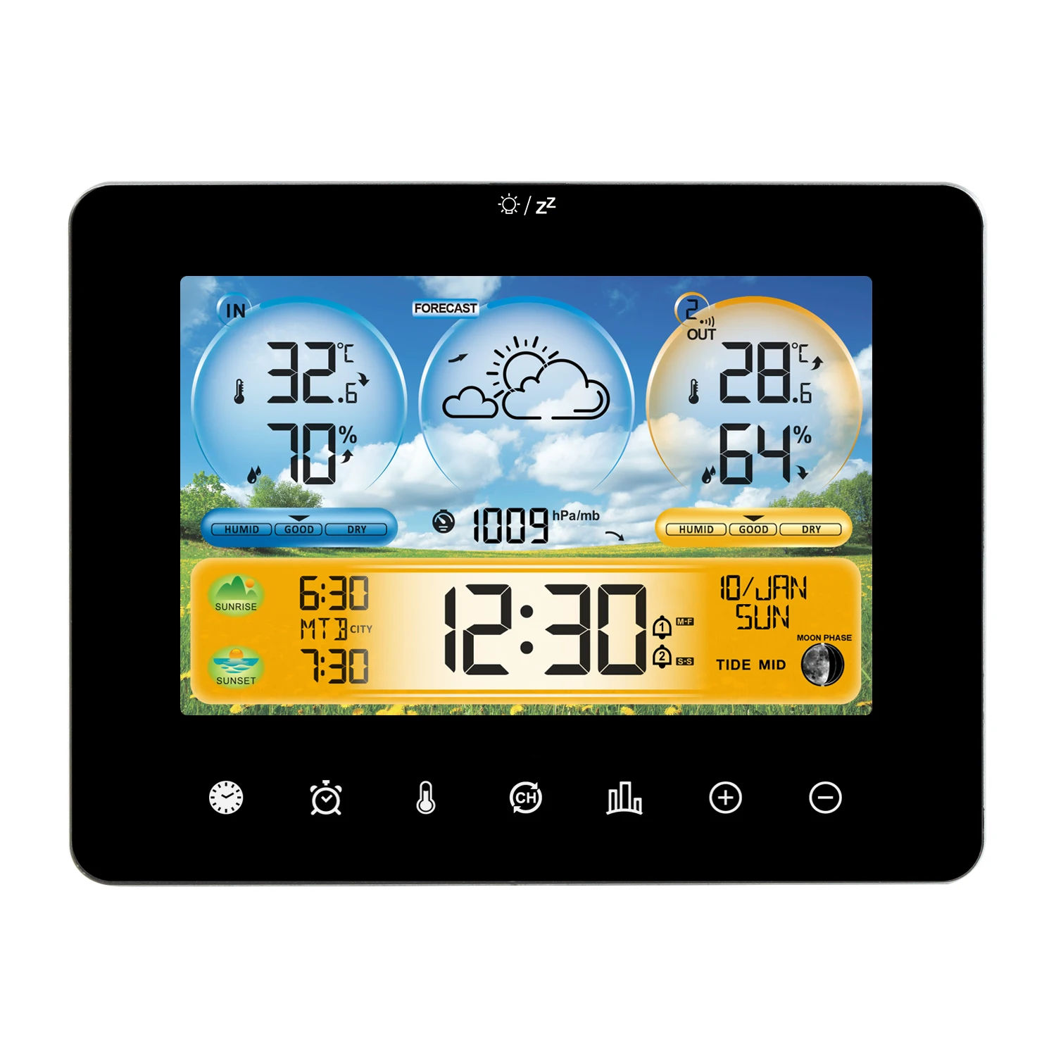 Wireless Color Display Weather Station Alarm Clock Touch Screen Hygrometer Thermometer Sun Time Barometer Tide Forecast Sensor