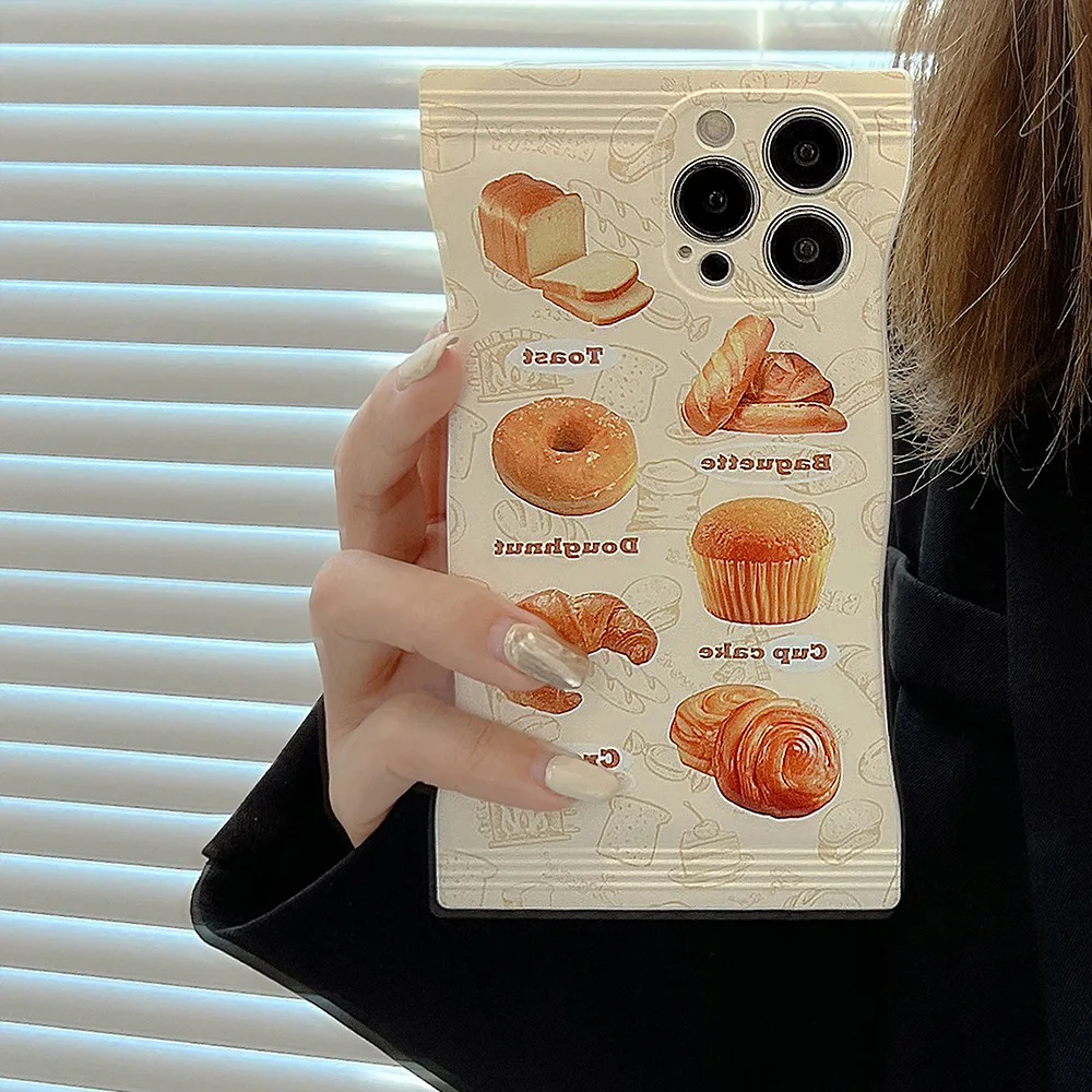 New Bread Phone Case For IPhone 14 Pro Max 13 12 11 14plus Baking Toast Donuts Croissant Baguette Cute Protective Cover 14 coque