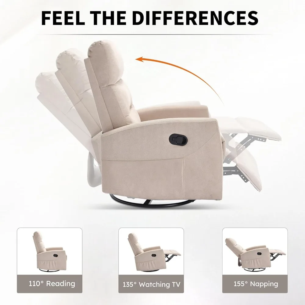 360 °   كرسي هزاز دوار للحضانة، كرسي طائرة شراعية يدوية كرسي التمريض مع جيوب جانبية، طائرة شراعية من البوليستر لغرفة المعيشة، He