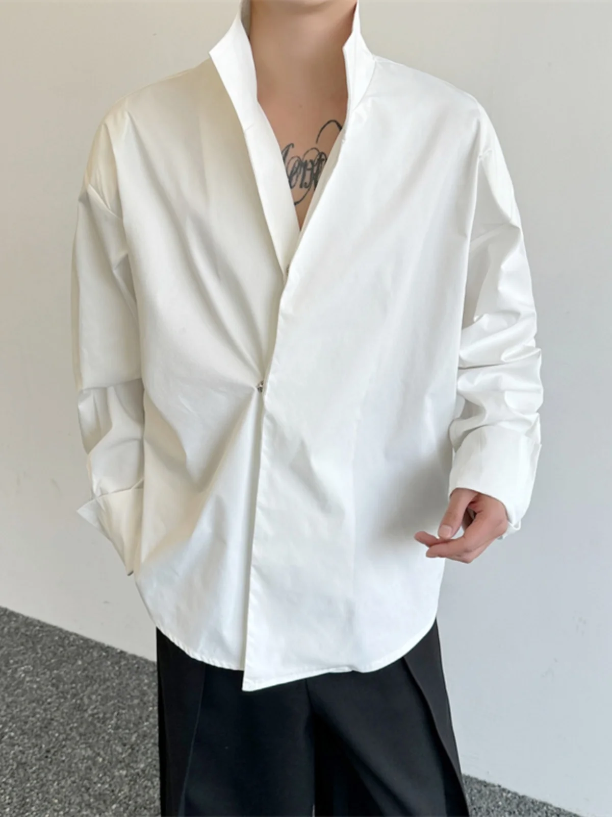 

Spring New Sle Men's Loose Fit irt Jaet Stand Collar Design Casual Haome Long Sve Polyester Fiber Thiened