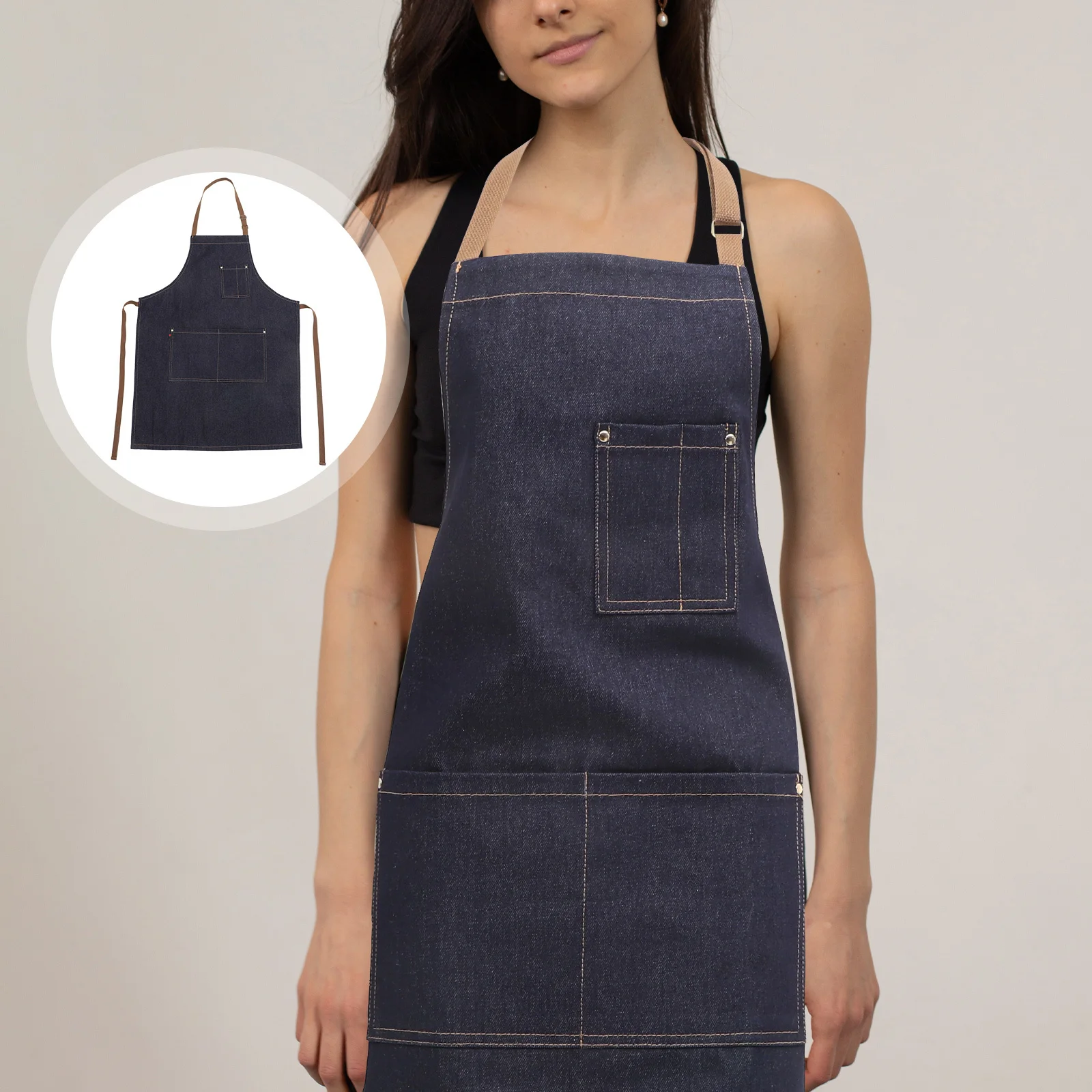 

1pc Denim Adjustable Hairdresser Work Hairstylist Apron For Hairdresser Chef Salon Kitchen Cafe Hotel Utility Apron