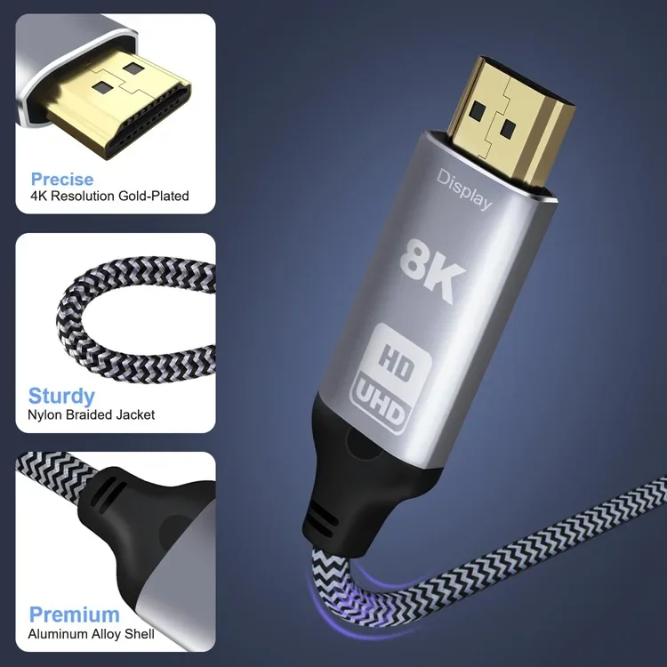 DP to HDMI conversion 8K@30Hz High definition cable TV computer monitor connection cable manufacturer provides 4K120Hz directly