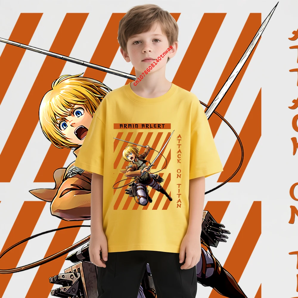 Attack on Titan Armin Arlert Anime Print Cotton T Shirt for Boys Casual Short Sleeve Tee Kids Cartoon T shirt Childrens Clothing - view 5