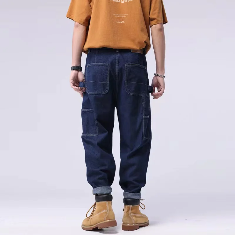 EH·MD® Pyramid Bag Drill Jeans Men's Cross Stitch Embroidery Splicing Cotton High Elastic Slim Trousers Pleat 3D High Street 023