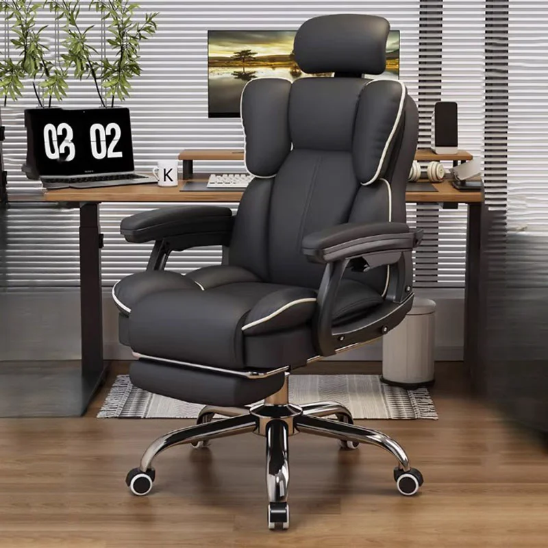 Armrest Support Wheel Office Chair Nordic Design Black Modern Comfy Office Chair Recliner Lazy Leather Sillas Home Furniture learning home computer bedside desk small table movable folding table lazy writing side table