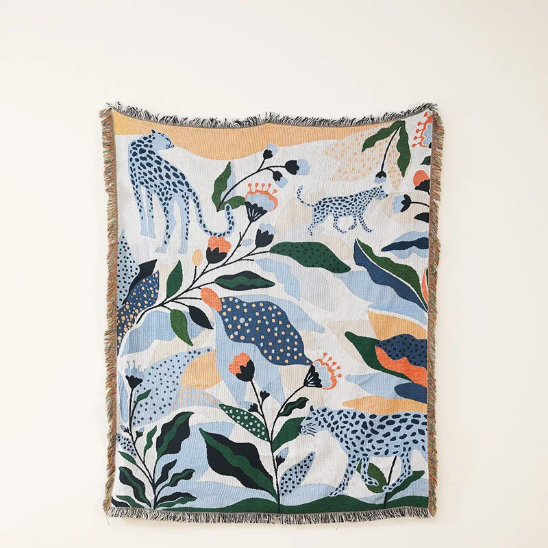 Women Leopard Throw Blanket Multifunction Beach Sofa Covers Cobertor Tassel Dust Cover Air Conditioning Blankets For Bed deken