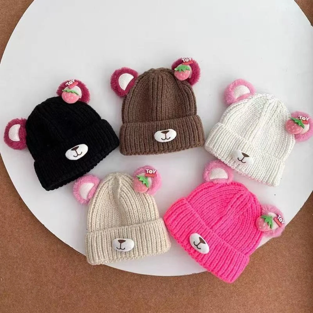قبعة شتوية للفتيات الصغيرات - زخارف أذن الدب الكرتوني، غطاء رأس ناعم ودافئ، فستان هدايا عيد الميلاد #5