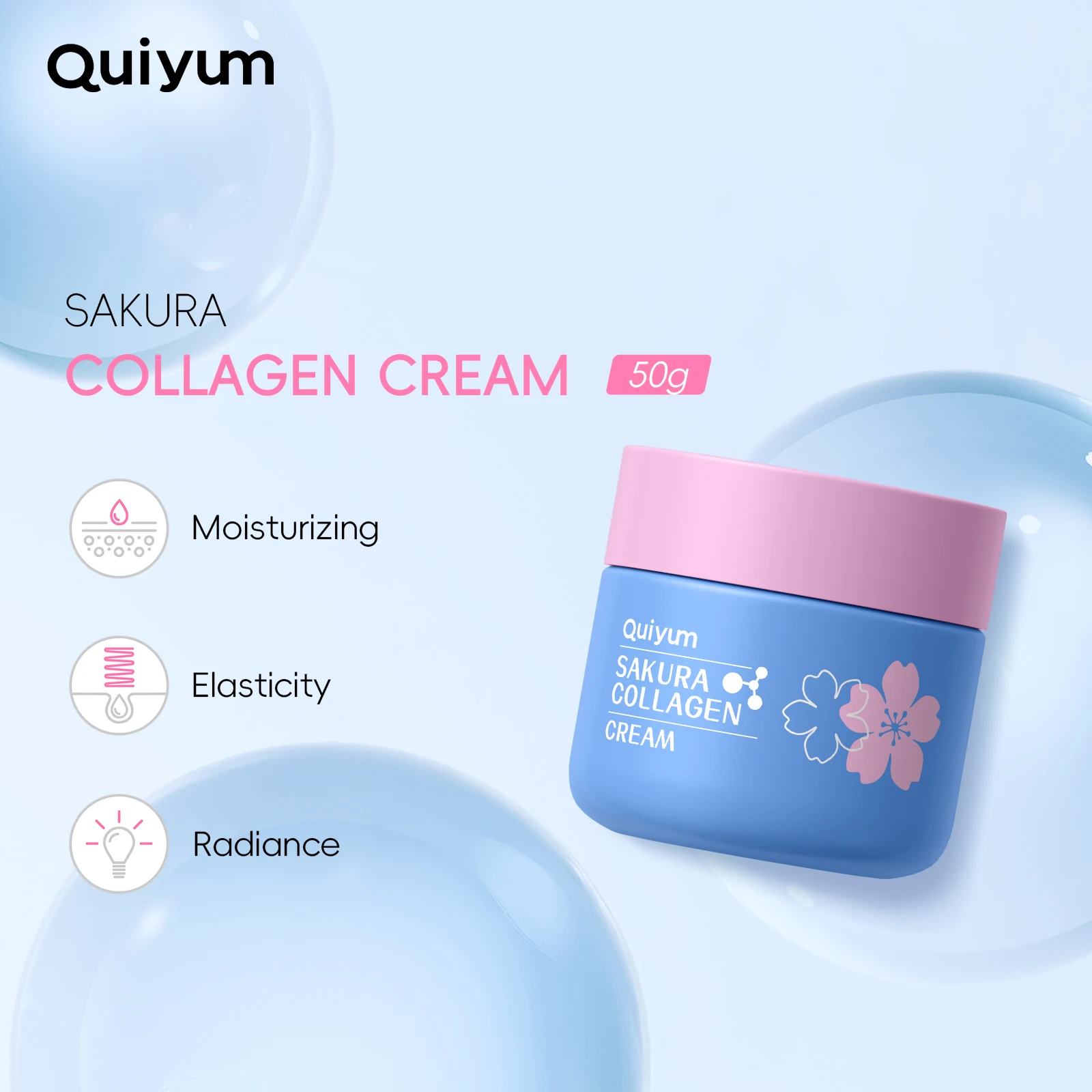 Quiyum Sakura Collagen Cream 50g Lock in Moisture Soft & Supple with Shea Butter & Hyaluronic Acid Daily Moisturizer