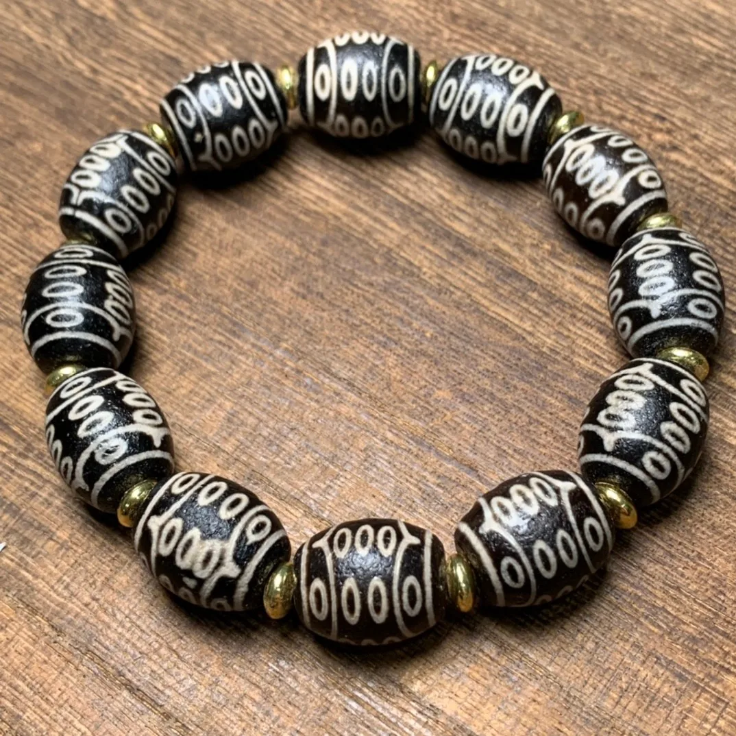 Tibet Fengshui Agate  Dzi Bead Bracelet Men Women Fine Jewelry Tibetan Buddhism Twenty One Eye Dzi Beads Lucky Amulet Bracelets