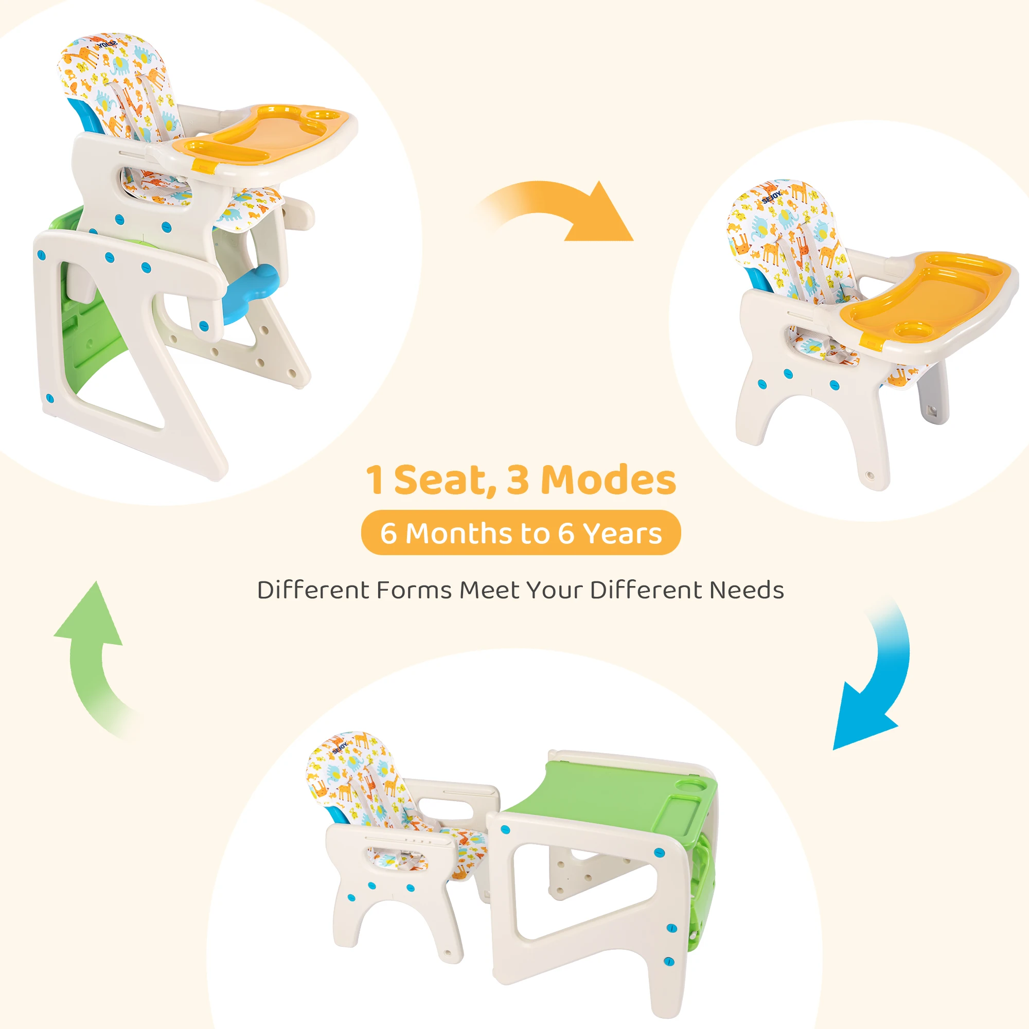 Sejoy High Chair for Baby Toddler Chair Highchairs with Adjustable Seat Back Detachable Seat Cushion for Baby Infants Toddlers