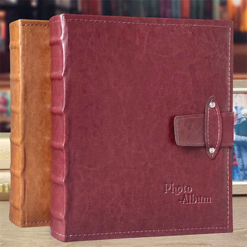 

7 Inch Album 200 Pocket Writable PU Surface Leather Photo Album Family Retro Ordinary Insert Photo Storage Collection Book