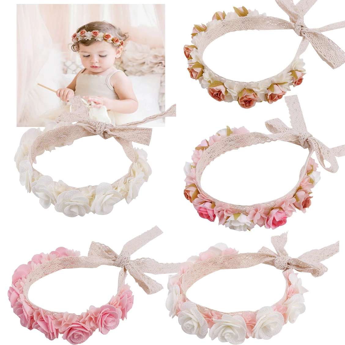 Spring Summer Autumn Winter Pink White Rose Cute Beauty Lovely Baby Girl Handmade Headbands New Hair Design For Birthday Party