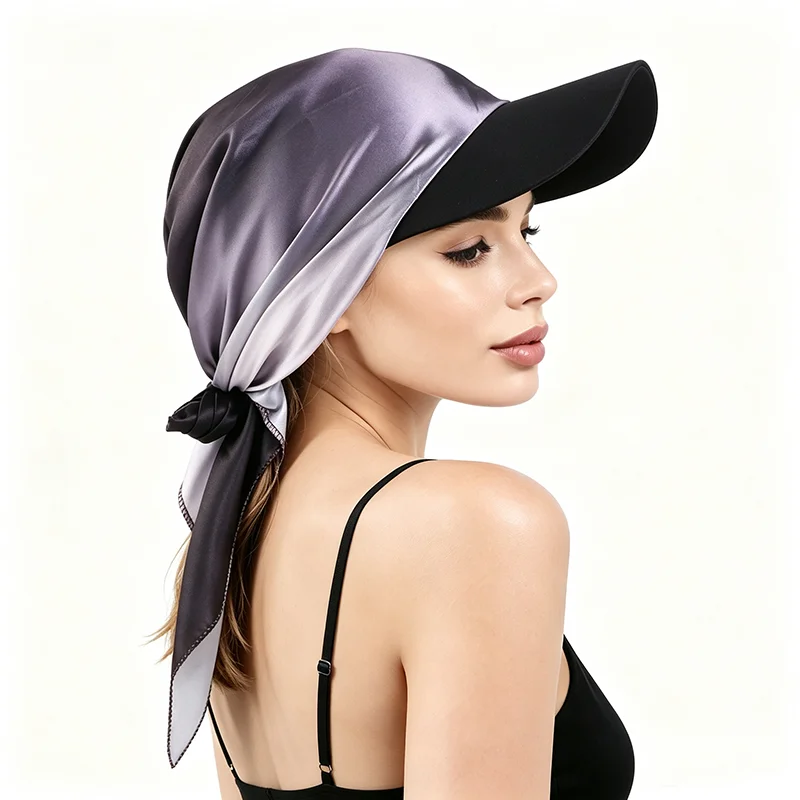 New Women Gradient Satin Outdoor Brim Sunshade Turban Hat Sun Hats Headscarf Scarf Femme