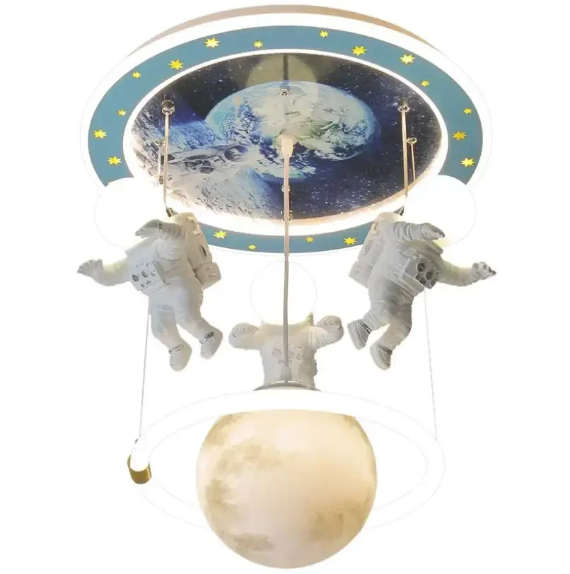 

Boy Children's Room Chandelier Creative Planet Lamp Spaceman Astronaut Boy Bedroom Room Lamp Right Lights for Kids Room