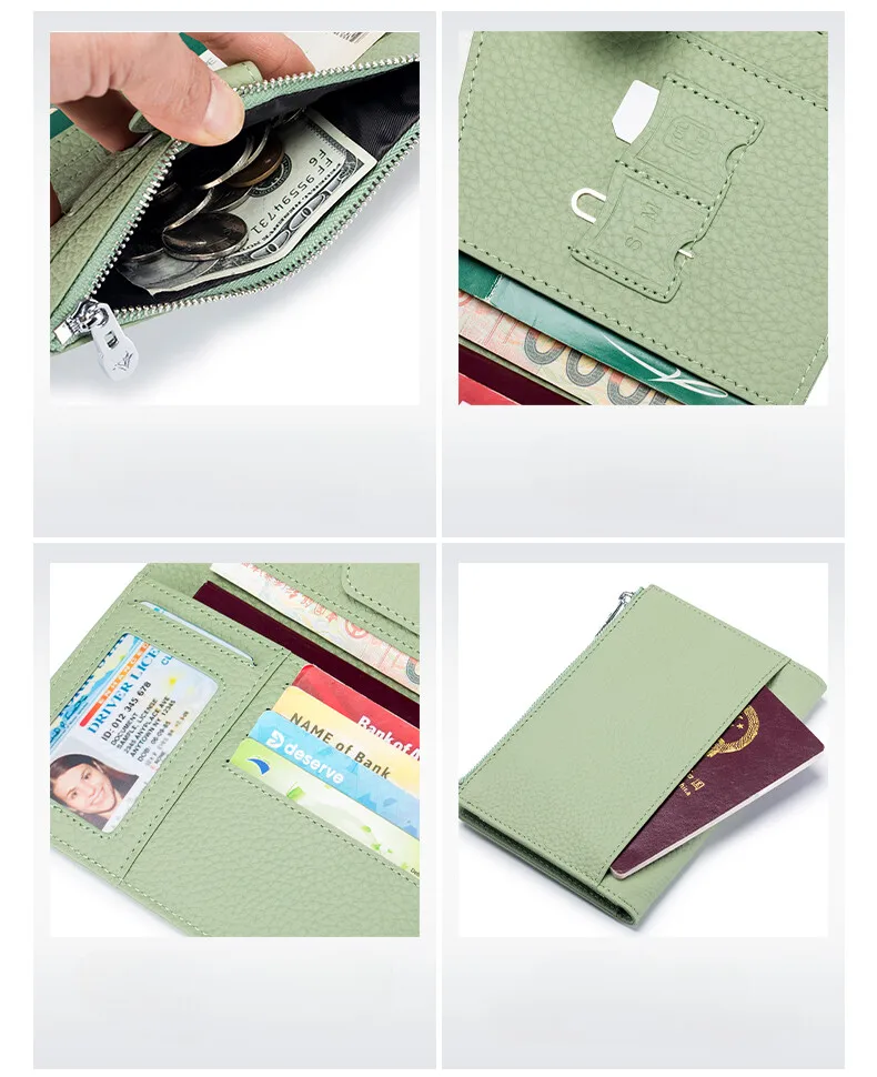 U ‌ Nisex RFID-حجب رقيقة جدا جلد طبيعي محفظة جواز السفر مكافحة القشط السفر المنظم ث/تكيت جيب فتحة للبطاقات المحفظة