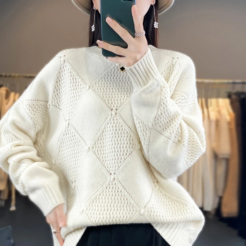 Winter dicke Frau Pullover neuen Stil Pullover weiblichen Pullover Langarm O-Ausschnitt lose große Tops 100% Wolle Strickkleid ung