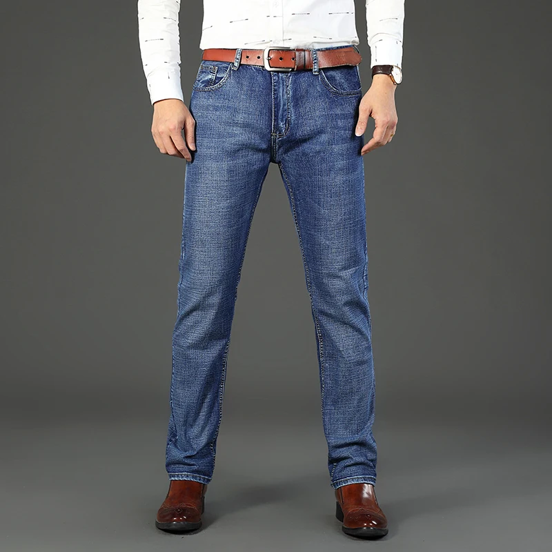 Classic Business Casual Jeans Men 2026 New Fashion Blue Slim Stretch Denim Trousers Male High Pants Men Clothing