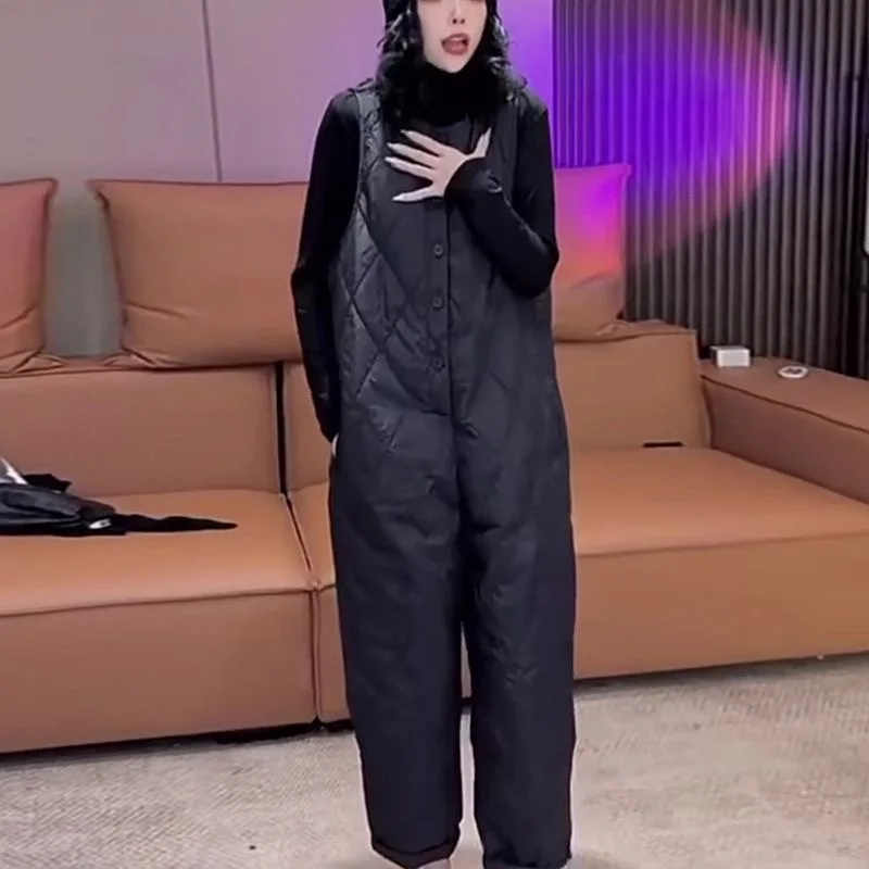 Autumn Winter Cotton Jumpsuits Women 2025  New Fashion Loose Casual Overalls Pants Long Sleeve Two-Piece Suit Female