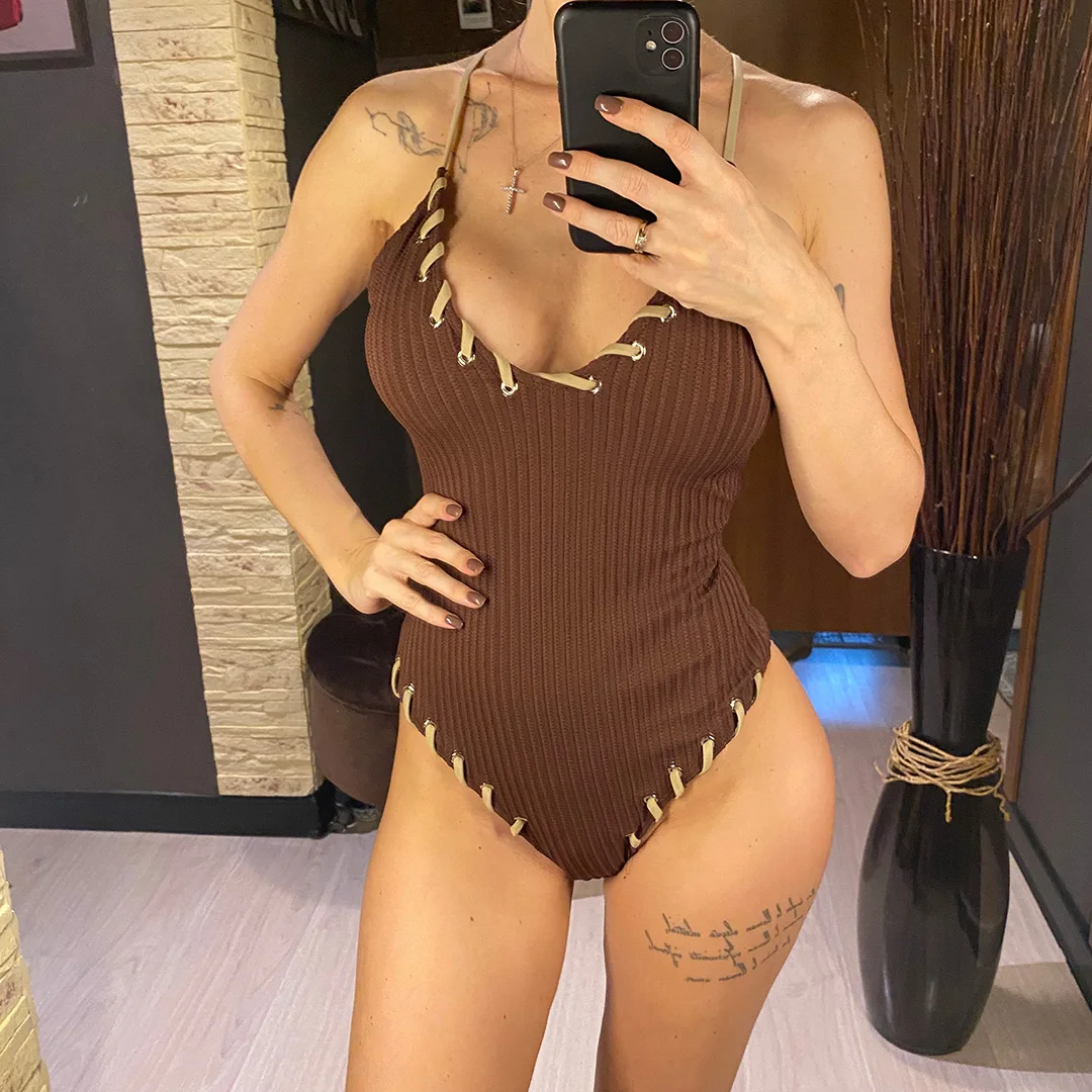 5 Farben, V-Ausschnitt, gerippter, kreuzförmiger Rücken, einteiliger Badeanzug, Damen-Badebekleidung, hoch geschnittene Monokini-Badehose, Badeanzug, Badebekleidung, V6278 – Detail 11