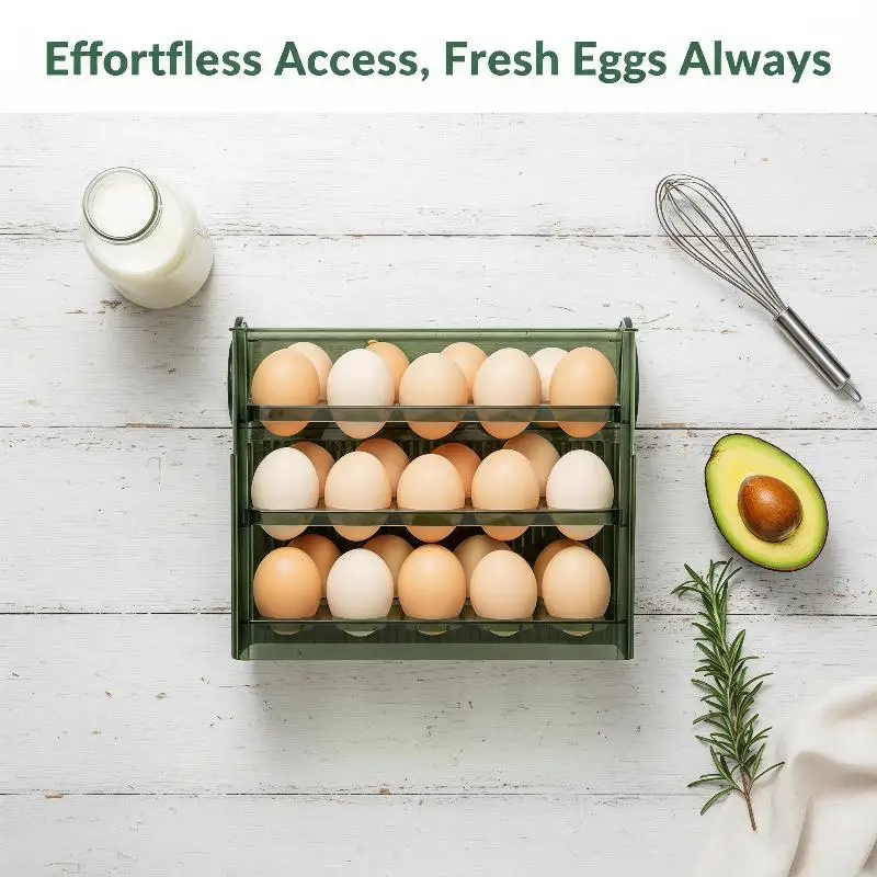 Automatic Flip Egg Storage Organizer 30 Grid 3 Layer Egg Container Tray for Refrigerator Kitchen Food Storage