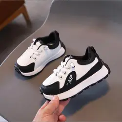 Children's sports shoes with leather surface 2024 autumn new style for boys' running shoes and girls' non slip casual board shoe