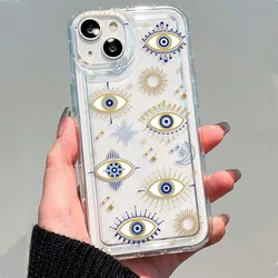 Eye & Star Print Shock Absorbing Clear Phone Case For iPhone 16 15 14 Pro Max 11 12 13 Pro 7 8 Plus X XR Shockproof Back Cover