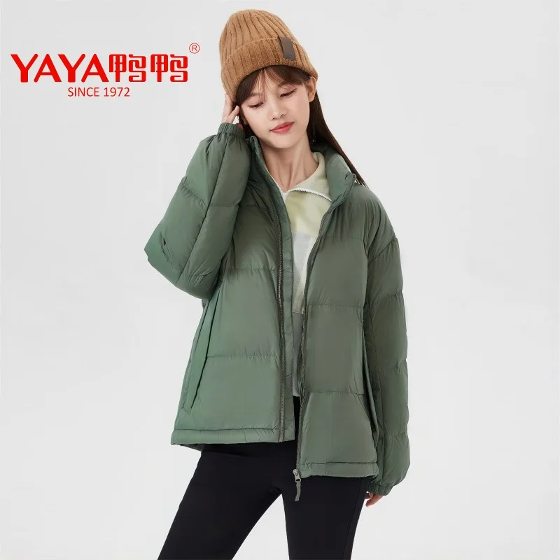 YAYA 2023 Women Winter Duck Down Jacket Casual Loose Stand-Up Collar Coat Light Easy Clothes Waterproof Windproof Warm Outwear