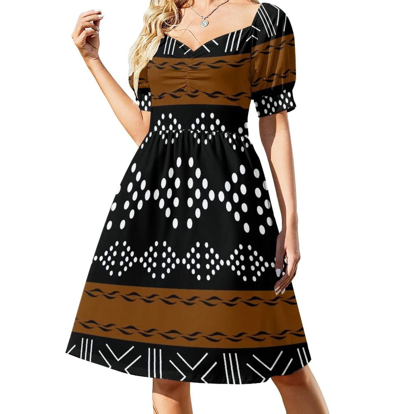 

African Bogolan Mudcloth Pattern Sleeveless Dress purple dress clothes for woman