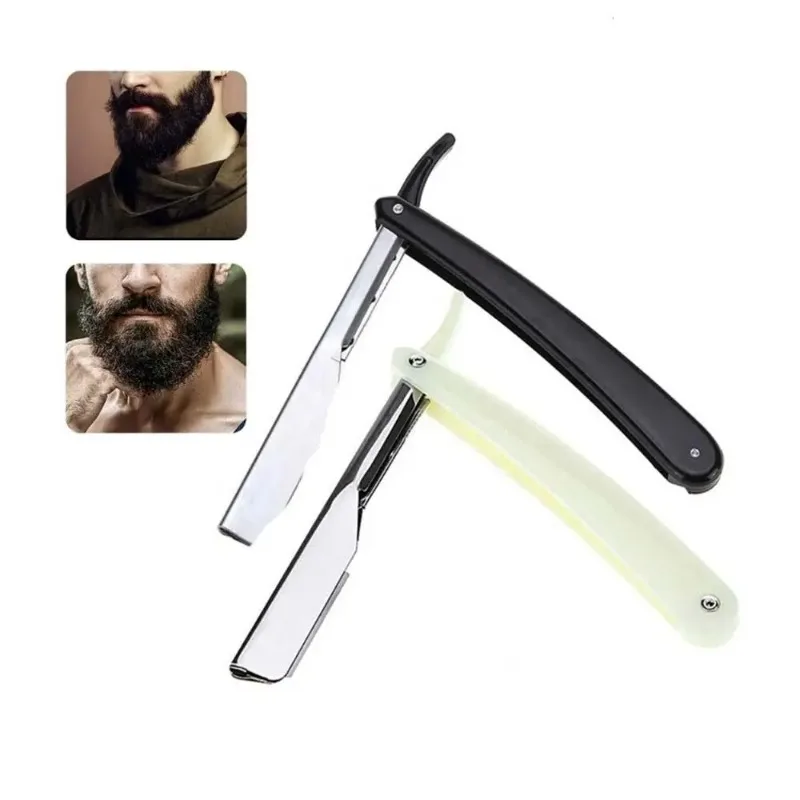 5pcs Adjustable Folding Straight Edge Razor - Stainless Steel Manual Shaver for Beard & Hair Cutting, Barber Tools Kit