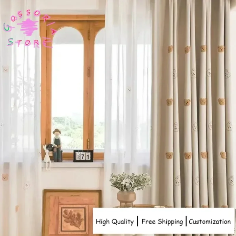 

Sample Custom Cute Plush Bear Blackout Kids Curtains for Boys Girls Room Thickened Cartoon Window Drapes Nursery Decor Thermal